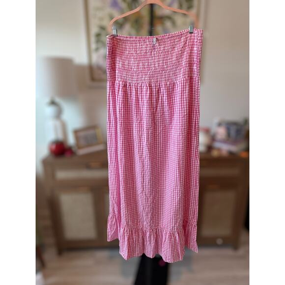 New Raviya Pink Gingham Strapless Midi Dress with Pockets Size 2X - Picture 3 of 7